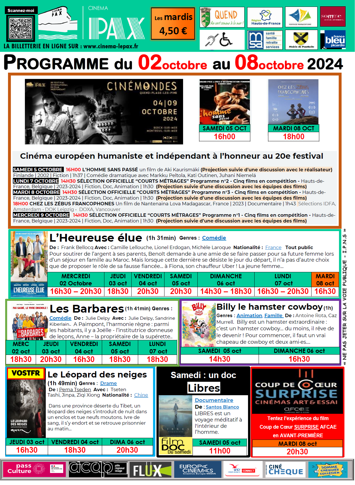 Programme cinéma du 2 au 8 octobre